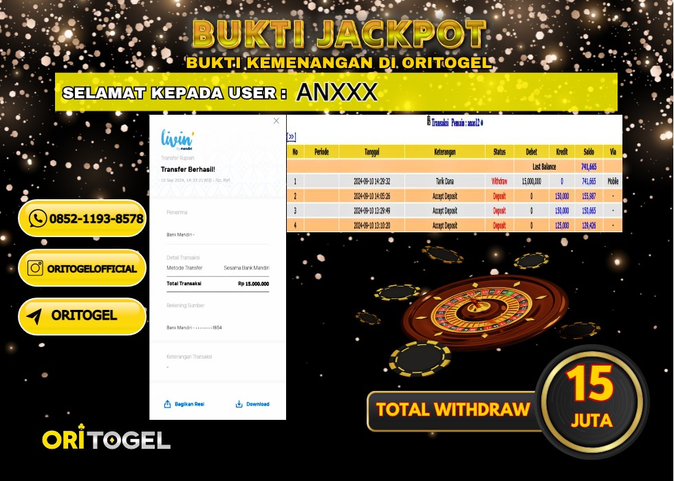 ORITOGEL JACKPOT CASINO ROULETTE RP.15.000.000,- LUNAS USER ID : AN***